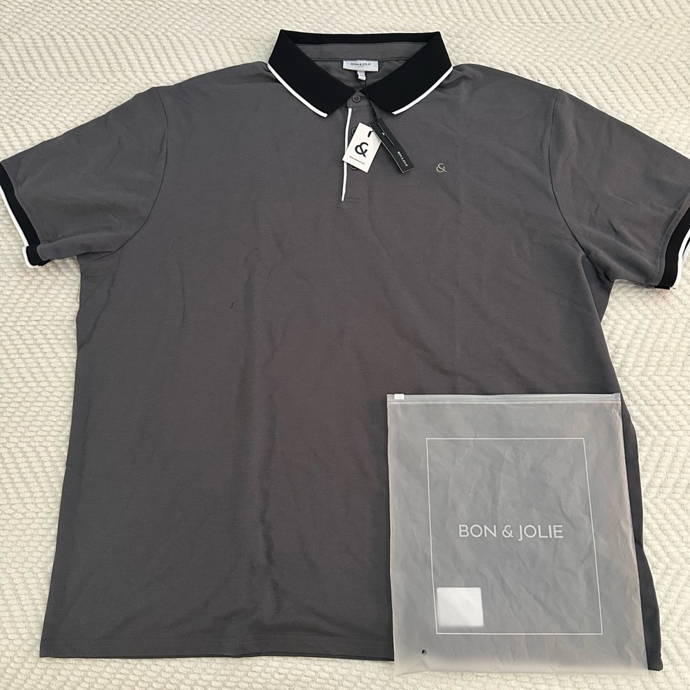Bon & Jolie Charcoal Polo Shirt with Black Accents - Men’s 3XL